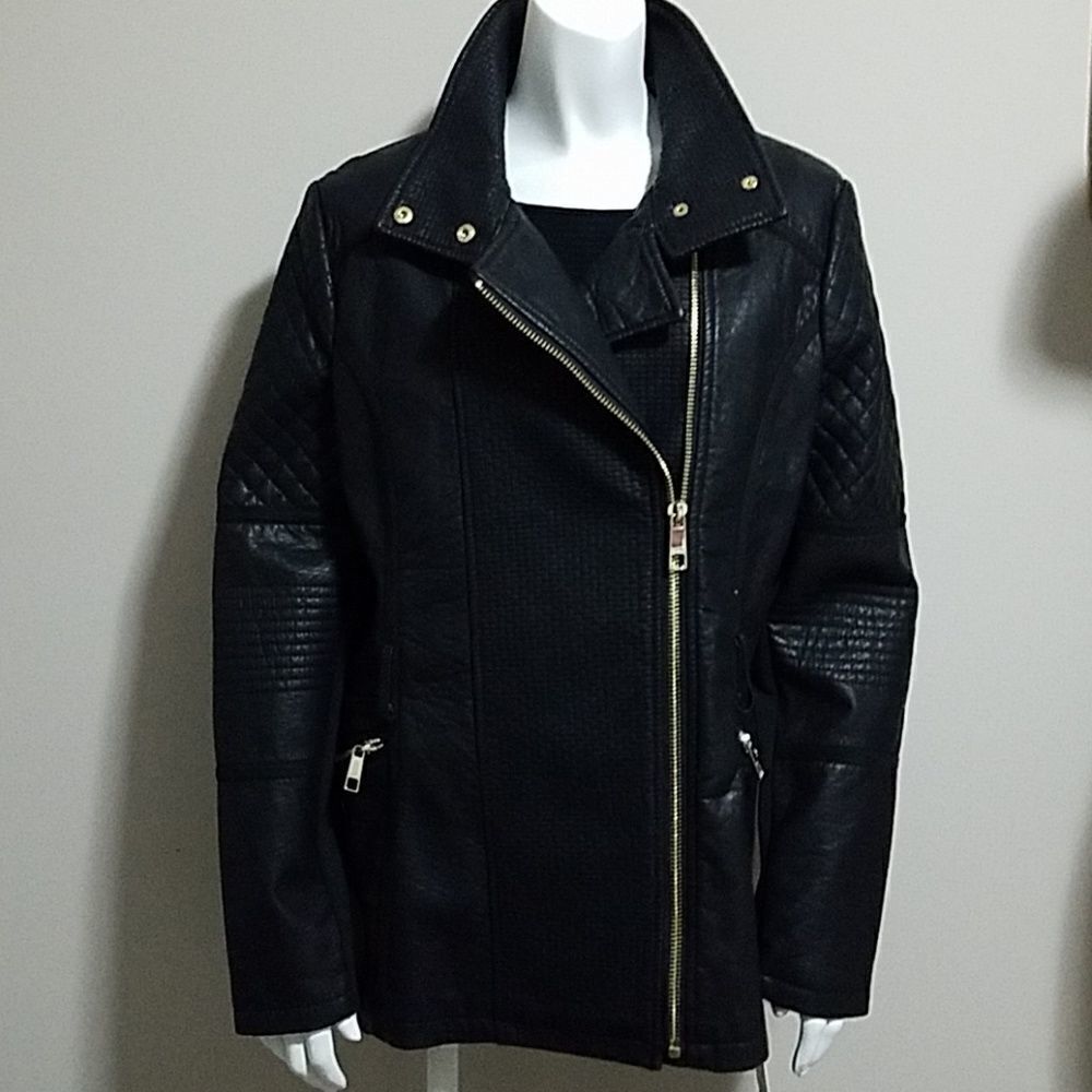 NWT Guess Vegan Leather Moto Coat (Large)